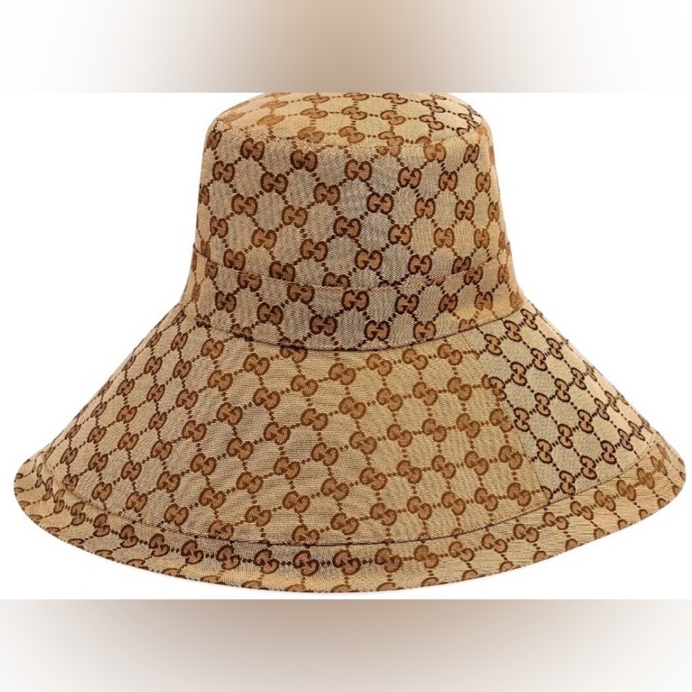 Beige Monogram Bucket Hat Wide Large Brim Tan Canvas Jacquard Sun Coverage - Picture 10 of 16